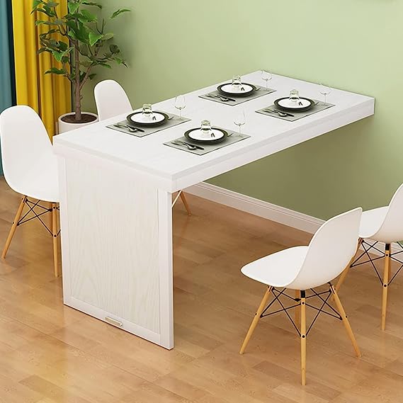 Space-Saving Folding Dining Table - Wall-Mounted Fold Up Desk for Small Spaces Convertible MDF Wall Table for Office Bedroom Kitchen Use