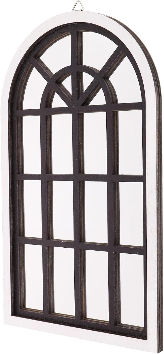 Cathedral Wall Decor Mirror with Wood Frame, Arched Window Style