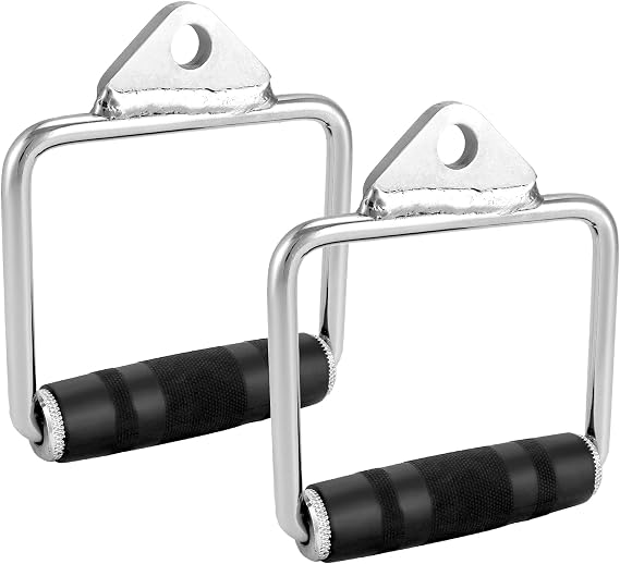 QWORK® 2PCS Stirrup Handle with Rubber Grip, LAT Pulldown Attachment Cable Machine Accessories