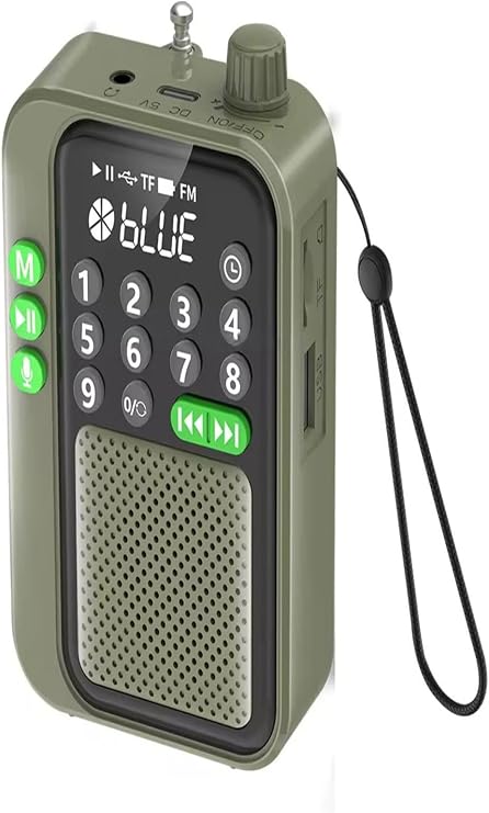 C9 Bluetooth Şarjlı Radyo USB & TF Kart Okuyucu Deprem Çantasına Uygun FM Radyo, Haki