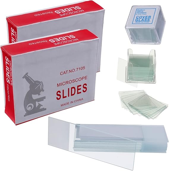 BOJACK 100 Pcs Pre-Cleaned Microscope Slides with Ground Edge and 200 Pcs Pre-Cleaned Microscope Cover Glasses with 4 Plastic Droppers