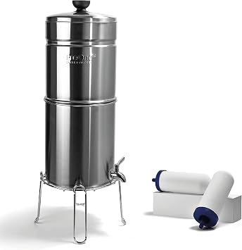 ProOne Big+ Gravity Water Filter System - High Capacity 3/8 Gallon Polished Stainless Steel, NSF Certified Water Filter Dispenser and 2 Filters
