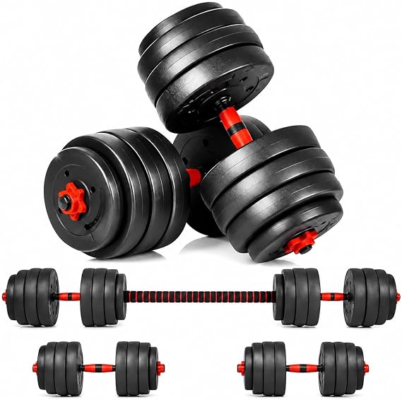 Adjustable Dumbbell & Barbell Set 10kg–50kg, 2 in 1 Home Gym Weights Set with Cement-Filled Plates, Connecting Rod, Spinlock Collars, Textured Non-Slip TPR Grips for Strength Training