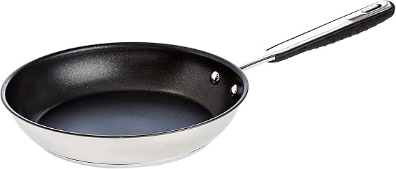 Amazon Basics Sartén Antiadherente de Inducción - Acero Inoxidable, con Mango Suave al Tacto - 20 cm, Plateado