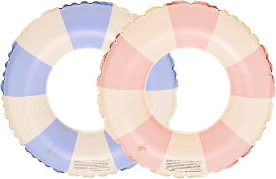 Aitsite 2PCS Stripe Inflatable Swimming Rings for Adults, Floating Swimming Ring, Transparent Pool Floats with Sequin, Rubber Ring for Adults 100Cm, For Summer Pool Party And Water Sports