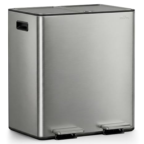 mVm Kitchen Bin,40L Dual Rubbish Bin,2 x 20L Stainless Steel Pedal Bin,Double Recycling Bin with Soft-Close Lids and Plastic Inner Buckets,Fingerprint Proof,Odour Seal,Large Capacity Trash Can
