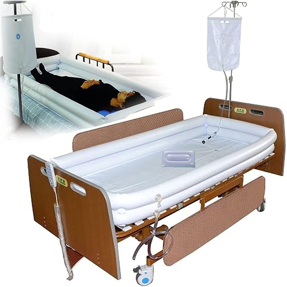 Elderly Inflatable Shower Bathtub System, Portable PVC Medical Adult Inflatable Bath Aids,Bath Basin Kit for Disabled Bedridden Elderlyin Bed Assistive Aid,with Inflator+Shower Bag+ Inflatable Pillow