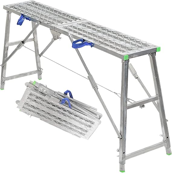 Multipurpose Scaffold Tower Ladder Stool Bench,Portable Fold Work Platform,Scaffolding Equipment For Washing Vehicles, Cleaning, Decorating, 880 Lbs Maximum Load,160Cm