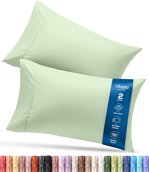 Utopia Bedding Queen Pillow Cases - 2 Pack - Envelope Closure - Soft Brushed Microfiber Fabric - Shrinkage and Fade Resistant Pillow Covers 20 X 30 Inches (Queen, Sage)