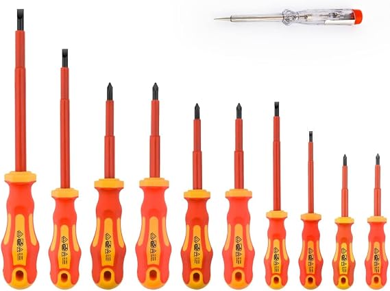 Set of 11 Insulated Screwdrivers 1000V and VDE Approved Stroners for Flat Electricians and PH