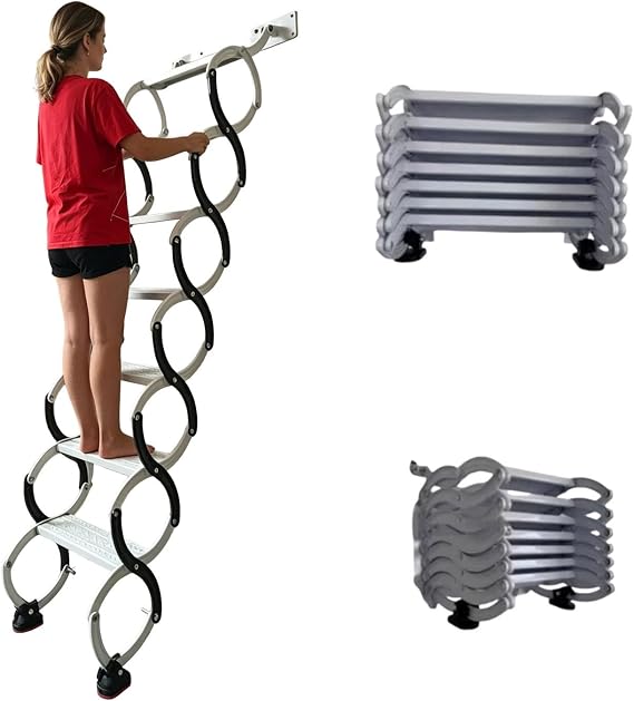 Retractable Loft Foldable Ladder, Wall Mounted Folding Stairs, 300kg/661 lbs Load Capacity Heavy-duty Telescopic Attic Ladder, Indoor/Outdoor Telescoping Step Ladder(H130CM/51.2IN)