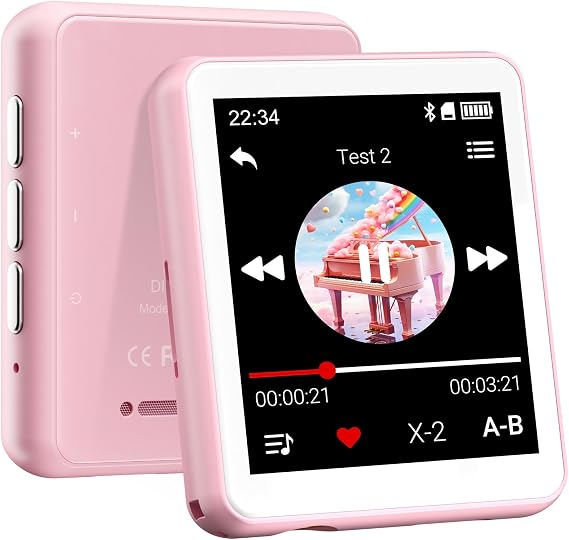 128GB MP3 Player with Bluetooth Oilsky 1.8 Inch Mini Touchscreen MP3 Built-in Speaker and FM Radio Music Player Perfect for Children & Sports (Pink)