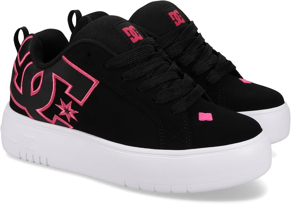 DC Shoes Women's Court Graph Platform Sneaker, Black/Pink/White, 9 M US