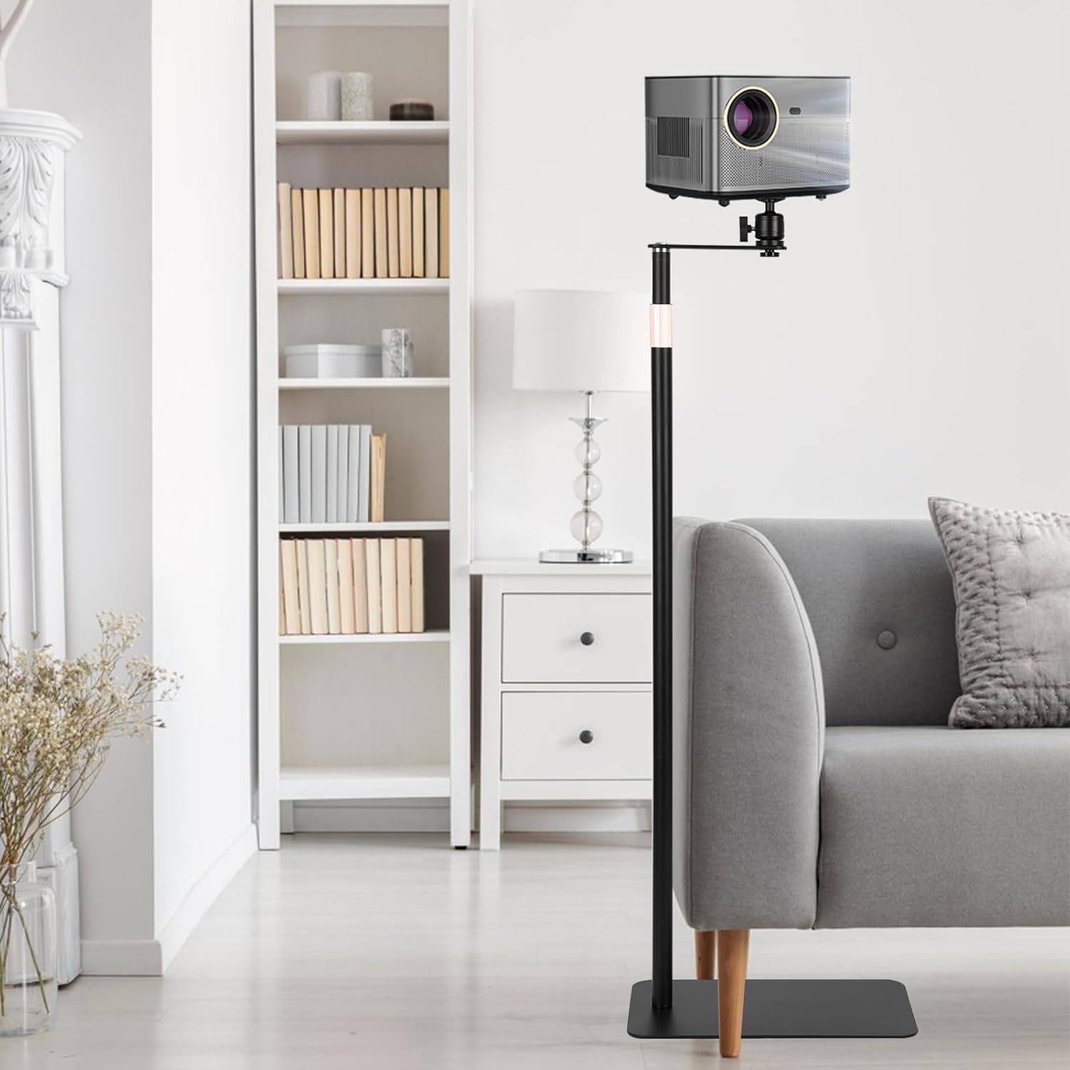 Coverzone Adjustable Projection Stand – 360° Swivel Head, 90–126 cm Telescopic Height, Aluminum Alloy Durable Floor Stand, 5 kg Carrying Capacity, Non-Slip Based Tripod TY06 Black