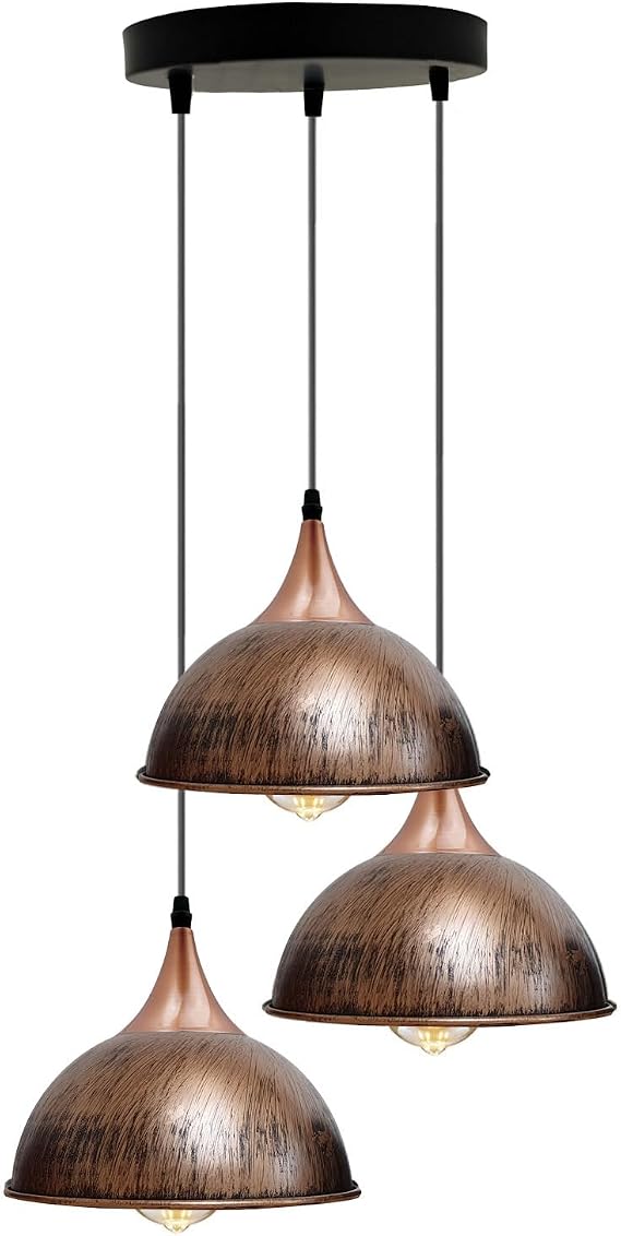 Modern 3 Light Ceiling Pendant Light Copper E27 Adjustable Hanging Lamp [Energy Class A]