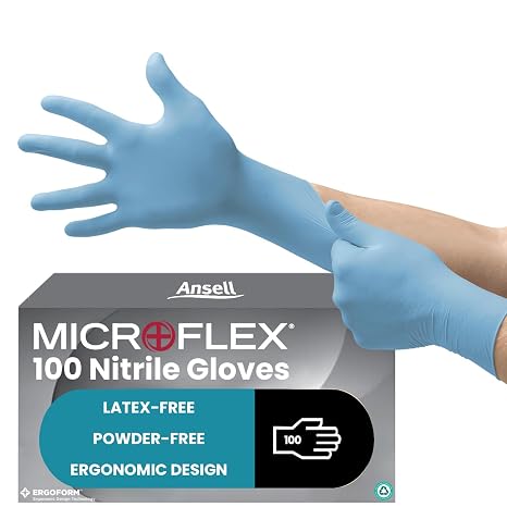 Ansell Microflex 92-134 Disposable Gloves in Nitrile, Latex and Powder-Free, Food Certified, Chemical and Mechanical Protection, Multipurpose Professional Gloves, Blue, Size 8 (M) (100 pieces)