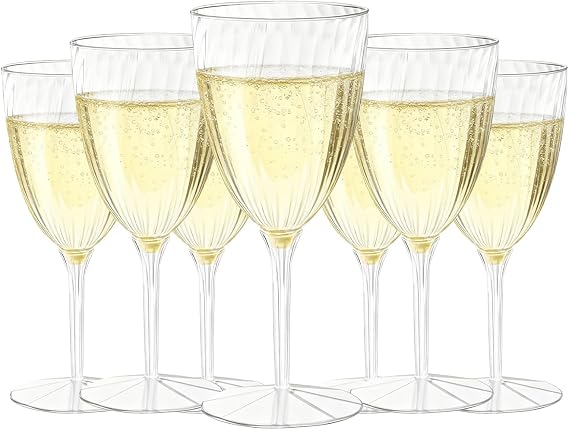 24 PCS Elegant Plastic Champagne Flutes, 6 oz Clear Disposable Yet Reusable Champagne Glasses for Wedding, Birthday, Party Toasting (16 Coun)