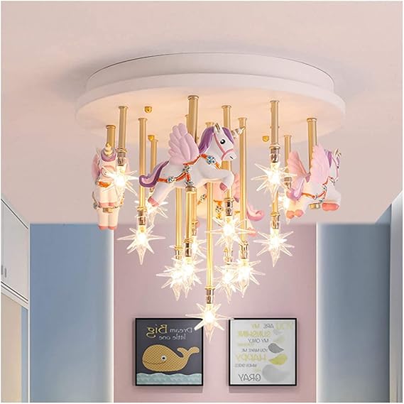 LED Ceiling Light,Nursery Ceiling lamp Cartoon Unicorn Creative Children's Room Chandeliers Dimmable Decor Lighting Protect Eyes Lights Modern Girl Living Room Bedroom Dining Room Cute Princess,Pink