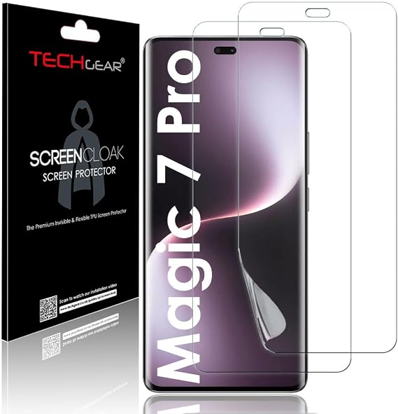 TECHGEAR Screen Protector (2 Pack) for Honor Magic 7 Pro 5G [Screen Cloak Edition] [In-Display Fingerprint] [Case Friendly] [Easy Fit] [Bubble Free] [FULL Screen Coverage] HD Clear Flexible EPU Film