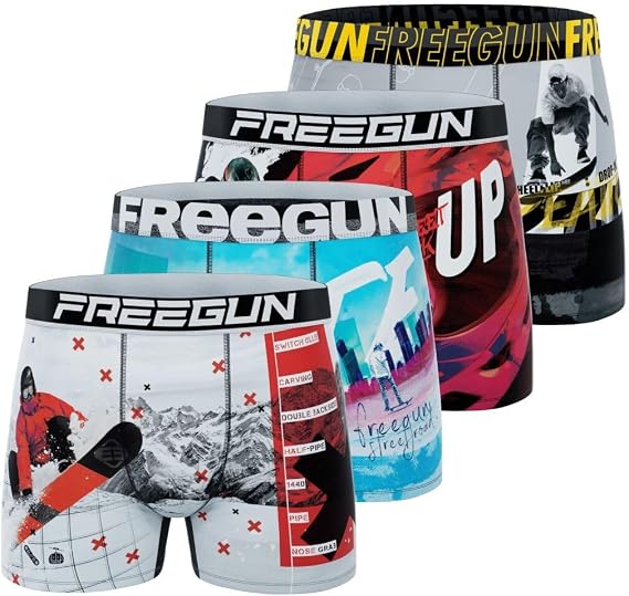 FREEGUN Men's Multisport Boxer Briefs, Men's Underwear, Non-Slip Belt, Stretch (Pack of 4)