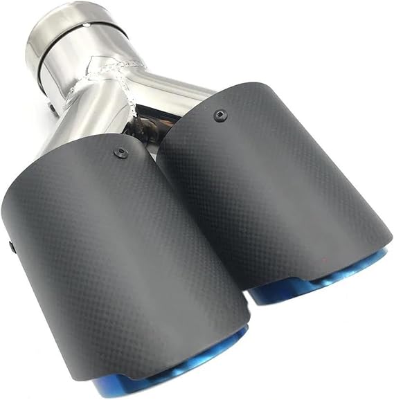 Car Exhaust Tip 1Pcs Carbon Fiber Car Styling Dual Exhaust System Muffler Tip Tail Pipes Universal Straight Blue Stainless Steel Exhaust Tips(51 IN 76 OUT)