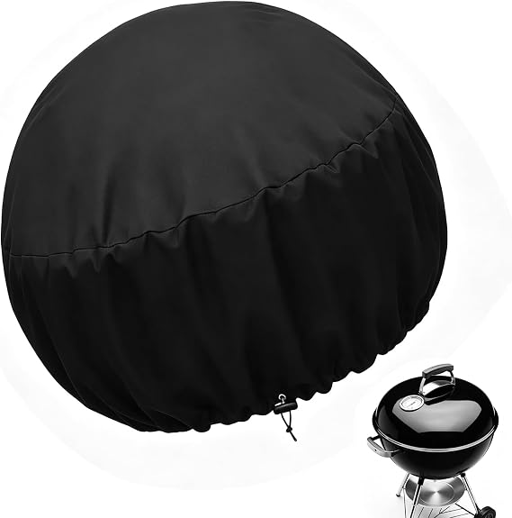 Small BBQ Covers Waterproof Outdoor, Round Barbeque Grill Cover for Patio Garden, Heavy Duty Weather Resistant Black (48 x 44 cm)