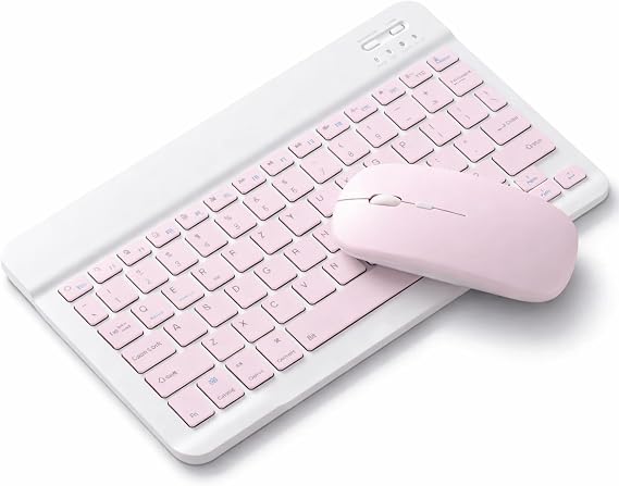 Coverzone Bluetooth Kablosuz Şarjlı Türkçe Klavye ve Pilli Fare ile Mini Alüminyum Alışım Bluetooth Mouse Hafif Taşınabillir Bluetooth Eşleştirmeli Midi Klavye 25cm x 15cm 2 Renk Seçeneği (Pembe)