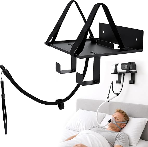 CPAP Wall Mount Shelf for ResMed AirSense 10, Bedside Hose Holder (Black)