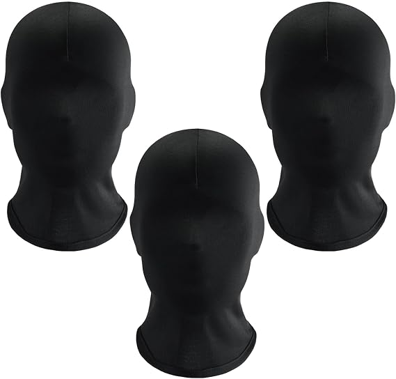 AYNKH 3 Pcs Black Full Face Mask Faceless Halloween Cosplay, Scary Spandex Hood Black Mask Breathable, High Elastic Head Cover Faceless Mask for Unisex Halloween Cosplay Costume