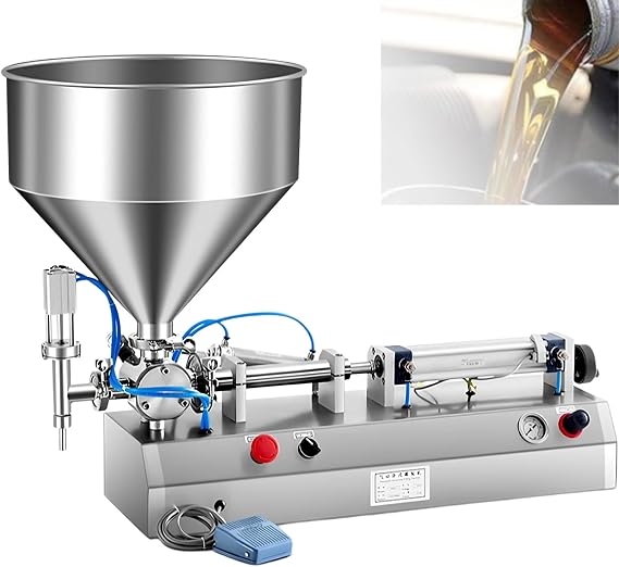 Horizontal Pneumatic Liquid Paste Filling Machine, Pneumatic Dual-Use Paste Filling Machine, Hopper,Stainless Steel Piston Filler, For Cream Liquids
