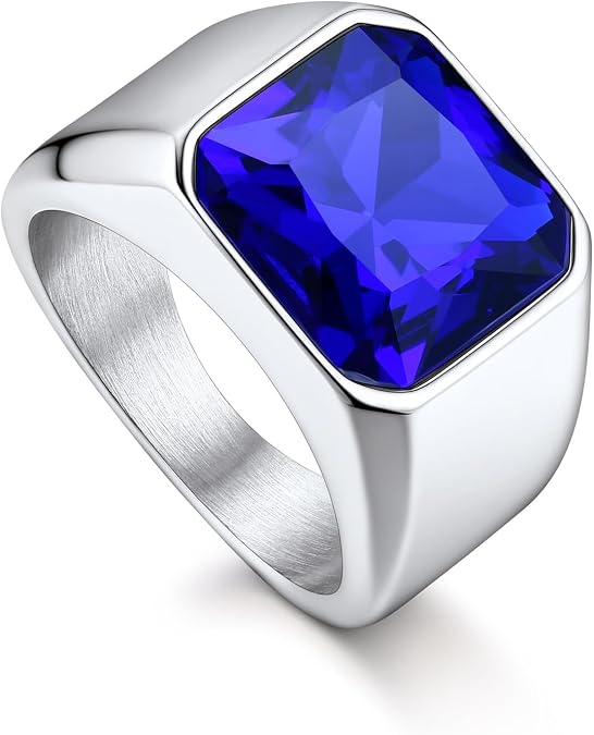 Bandmax Onyx Men's Signet Ring Women's Stainless Steel Ring with Stone Black/Red/Blue/Green Band Ring 12 mm Wide Men's Jewellery Accessories Sizes 54 mm to 72 mm Available