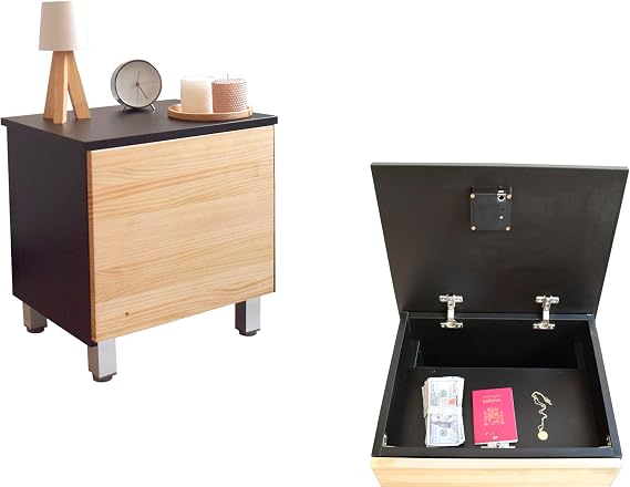 Beetle Wood Black Bedside Table with Hidden Compartment & NFC App Lock | Secret Nightstand with Book-Style Opening & Invisible Double Bottom | Diversion Safe Concealment Furniture | Assembled