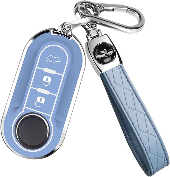 FT FUNTOR for Fiat Key fob Cover,3-button Silicone Keycase,360 Degree Car Key Case Protector with Keychain Compatible with 500L/Brava/Bravo/Doblo/Ducato/Fiorino/Punto/Panda (Blue)