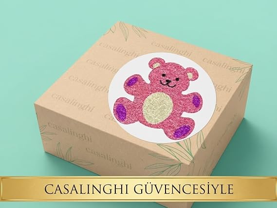Pembe Ayılı Sticker 40 Adet Yuvarlak Mat Çocuk Etiket 4 cm – casalinghi