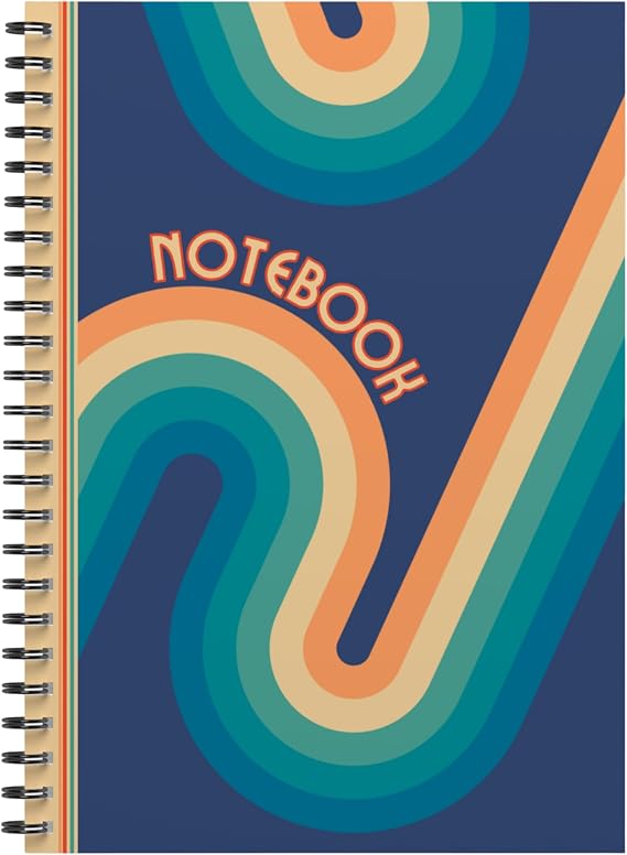 Retro Stripe Design Notebook, Blue, Teal and Orange Wave Pattern, Spiral Bound 120 Pages A5 90gsm