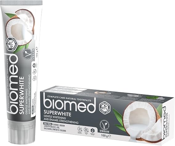 BIOMED Superwhite 97% Natural Whitening Toothpaste Enamel Strengthener Coconut Flavor Vegan Friendly SLES Free 100g