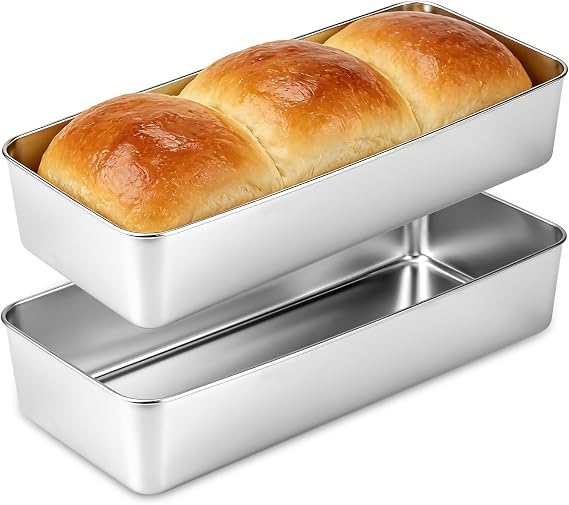 Romon Rectangular Non-stick Baking Pan, 2 Pcs Stainless Steel Mould, No Chemical Coating Anti-Rust, Dishwasher Washable, Ideal for Bread and Biscuits (33 × 15 × 6.5 cm)