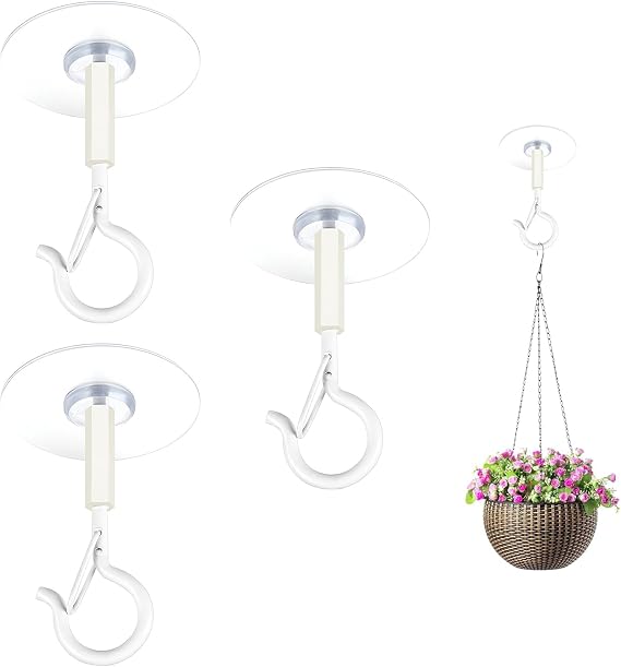 Hooks Heavy Duty 3 PCS Ceiling Hooks, Heavy Duty Self-Stick Ceiling Hooks for Hanging Plants, Bird Feeders, Lanterns, Wind Chimes, Planters, Valentine's Other Festive Decorations Outdoor Decorations