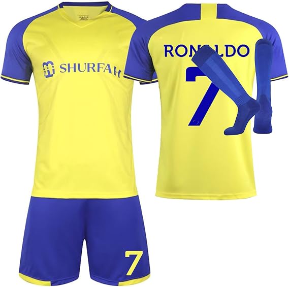 Al NASSR FC Jersey Kit for Adult/Children, 2022/23 Home Away Soccer Jerseys New Sesson Unisex Activewear Football Kits Boys' Football Training Shirts Shorts and Socks Sportswear Tracksuit