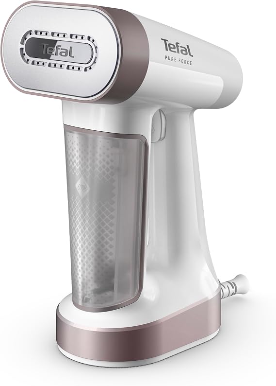 Tefal PureForce 2-in-1 Handheld Clothes Steamer, Pink and White