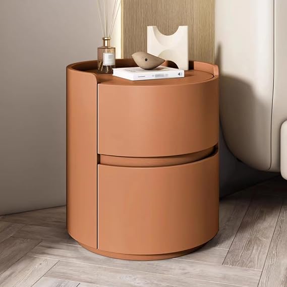 ge Wooden Round Bedside Table Set Stylish LeatherHandled Storage Cabinet for Bedroom & Living Room Compact Nightstand with Ample SpaceHome Decor Essential