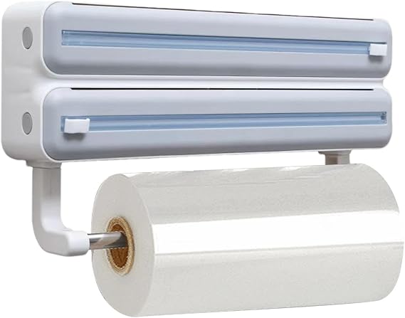 Saran Wrap Dispenser | Double-layer Cling Film Dispenser And Cutter, Refillable Clingfilm And Aluminum Tin Foil Dispenser And Cutter, Kitchen Wrap Oraganizer For Cling Film Tin Foil Parchment Paper