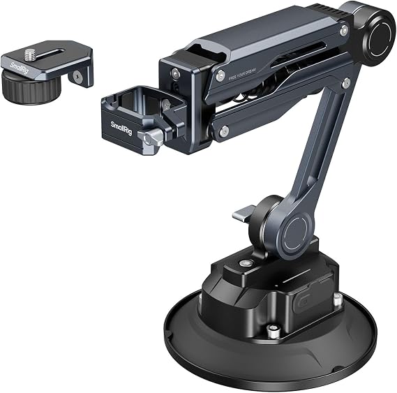SMALLRIG Mini Electronic Shock Absorber Arm, 5-inch Vacuum Suction Cup, Double Spring and Hydraulic Damping, Car Mount for DJI Osmo Pocket 4/3, for GoPro HERO13, for Insta360 Luna / X4-5507