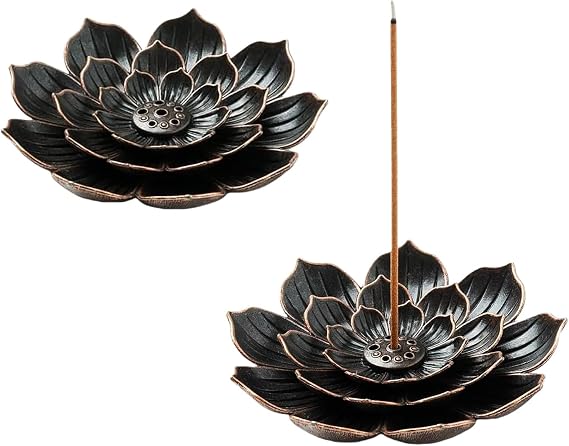 2 Pcs Brass Lotus Incense Holders, Detachable Ash Catcher Burner Set