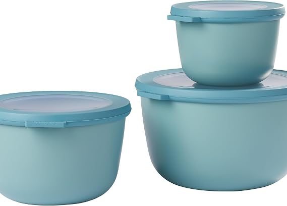 Mepal - Çok amaçlı Cirqula Round 3 parçalı set – kapaklı saklama kabı – saklama kutusu, buzdolabı, derin dondurucu ve mikrodalga fırın kabı olarak uygundur – 500 ml, 1000 ml ve 2000 ml – Nordic Green