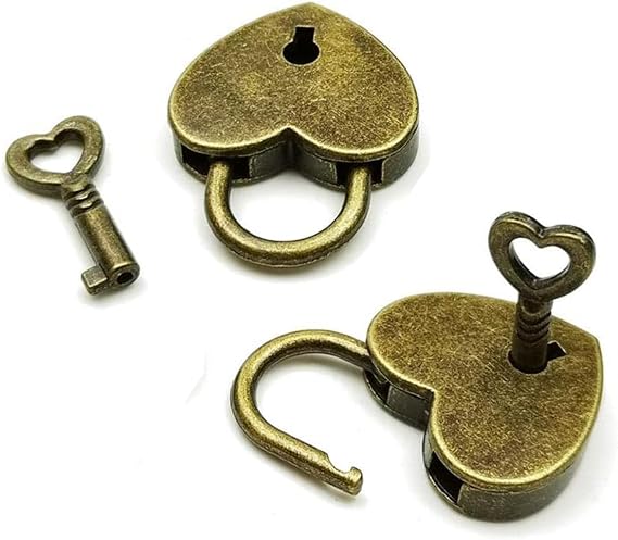 2PCS Mini Archaize Padlocks Key Lock,2Pcs Heart Shape Vintage Old Antique Style Mini Archaize Padlocks Key Lock With Key for School Gym Locker Baggage Locks Filing Cabinets Toolbox