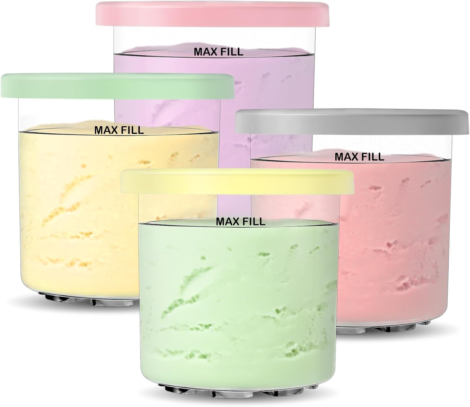 Feilifan Ice Cream Tubs for Ninja CREAMi NC300UK NC300UKCP NC299AMZ NC301 Series, 4 Pack Replacement Pint Containers for Ninja Ice Cream Maker
