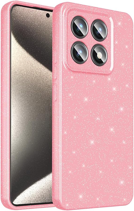 Coverzone Xiaomi 14T Pro ile uyumlu Z-Jelly Kılıf Kamera Korumalı Simli Işıltılı Renkli Parlak Silikon Kapak - Açık Pembe