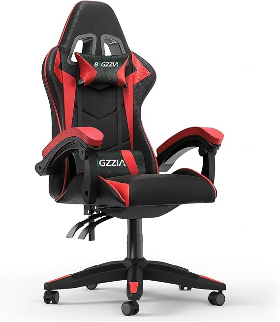 Bigzzia Gaming Chair, Ergonomic Video Game Chairs with Pillow and Lumbar Support (Without Heated Cushion, Red)