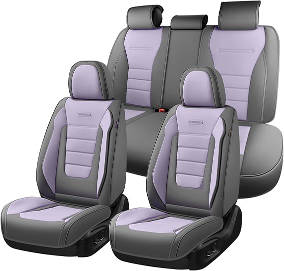 Coverado カーシートカバー フルセット ナッパレザーシートカバー 車用 カーシートプロテクター カーシートクッション フロントとバックシートプロテクタークッション ユニバーサルフィット ほとんどの車にフィットグレー&パープル